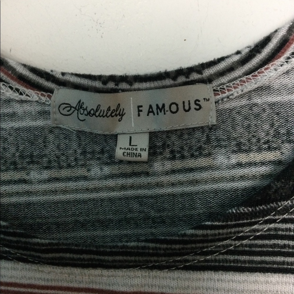 Women’s Absolutely Famous L Large 12 - 14 Sweater Tunic Stripe Black Tan EUC - Picture 4 of 6